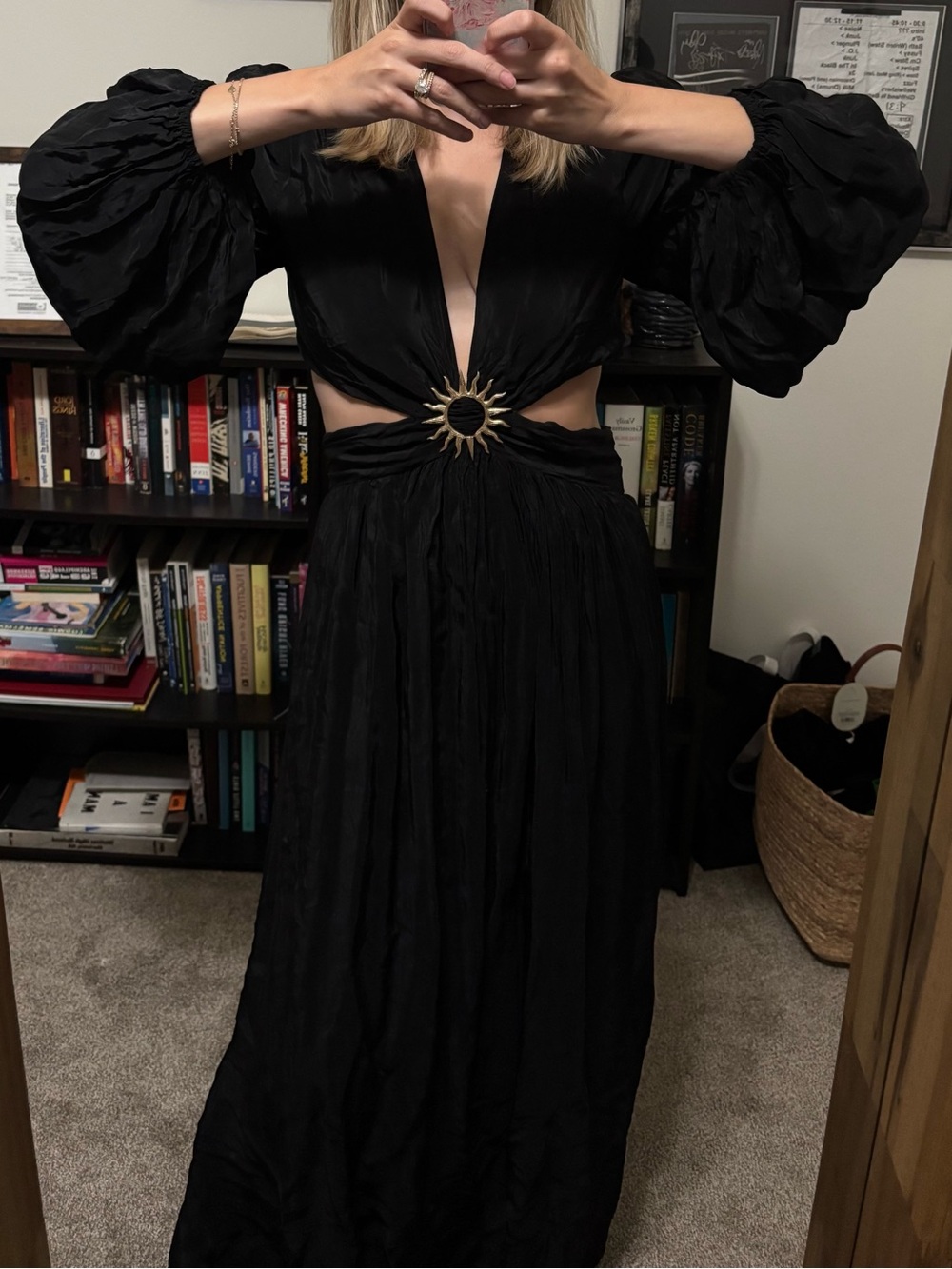 FARM Rio Black Satin Maxi Dress with Sunburst Ring - Picture 3 of 4